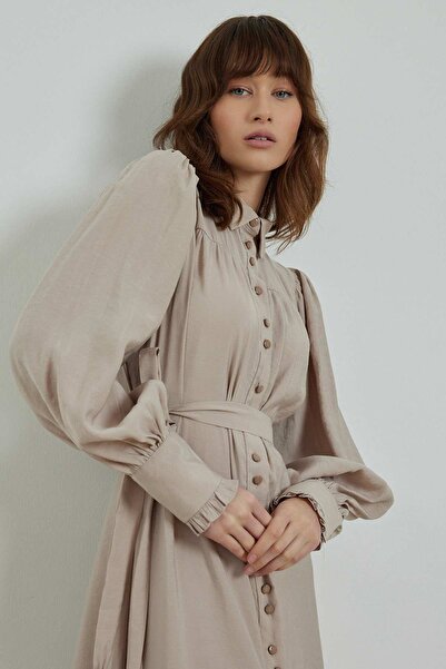 Hooopstore EVELYN DOUBLE BUTTON DRESS - BEIGE