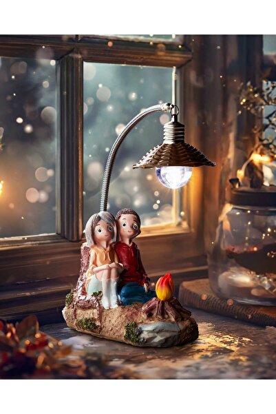 Sensoria Dekoratif Işıklı Masa Üstü Nostaljik Süs Eşyası Tatlı Aşıklar Sevgil...