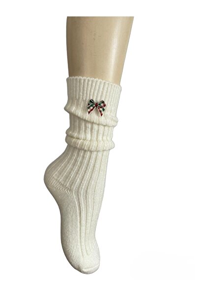 Yonca Butik Yün Kurdele Detaylı Diz Altı Bot Çorabı