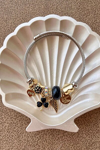 Fubena 8038 Model Black Clover Steel Bracelet - Silver Color and Wing Dangle