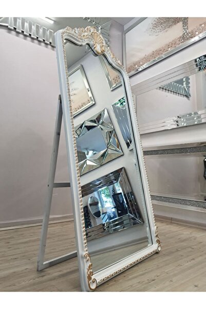 AYNA DENİZİ Princess White Gold Model Beyaz Altın Renk Dekoratif Ayaklı Boy Aynası