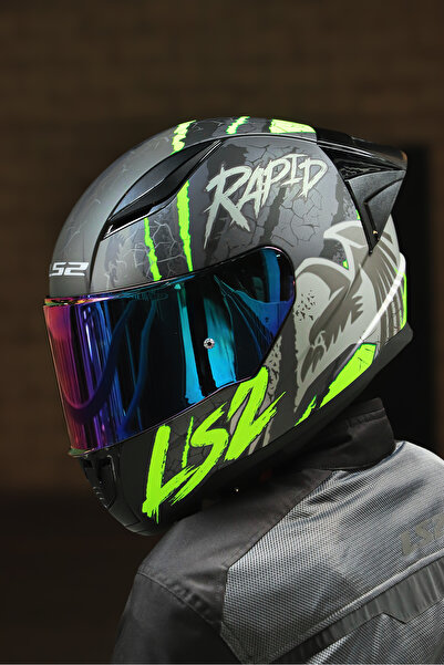 LS2 Rapıd 2 Race Raven Mat Siyah-gri-neon Sarı Kask