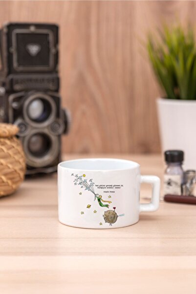 Kumbara Hediyelik Beyaz Küçük Prens Baskılı Seramik Kahve Kupası