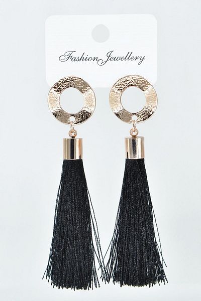 AKIN AKSESUAR HEDİYELİK Long Gold Earrings - Round Figure and Tassel Design