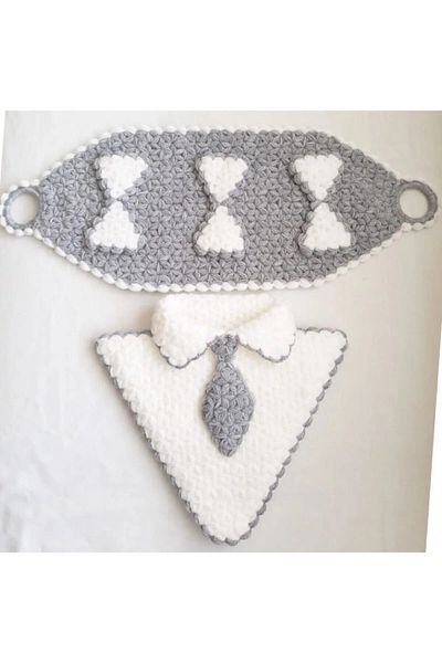 Oiz Story Hand Knitted 2-Piece Gray Groom Bath Loofah