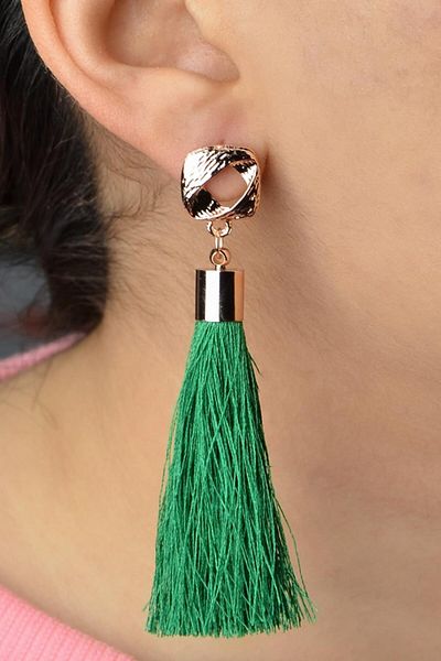 AKIN AKSESUAR HEDİYELİK Gold Colored Asymmetrical Design Figured Tassel Long Earrings