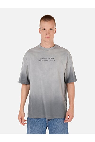 Colin's Oversize Fit Bisiklet Yaka Baskılı Gri Erkek Kısa Kol Tişört