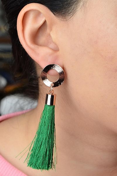 AKIN AKSESUAR HEDİYELİK Long Gold Earrings - Round Figure and Tassel Design