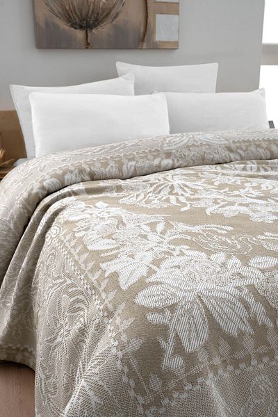 Evim Double Beige Jacquard Bedspread - Cotton Laria, 230X250 cm