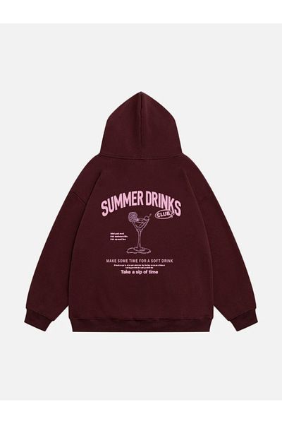 Mad&Calf Hanorac supradimensionat pentru femei cu fustă și fleece cu glugă - Drinks Printed