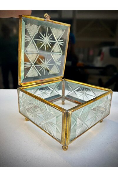 LüksAksesuar Takı Kutusu Işlemeli Cam Pirinç Çerçeveler