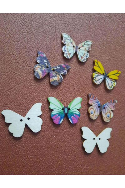 Beyna 2.5 cm Butterfly Wooden Button - Two Holes, Mixed Color 1 Pack 12 Pieces