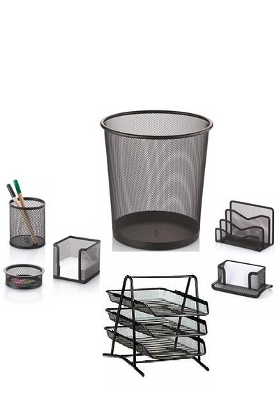 TML Office Complete Set - Metal Bucket - 3 Pieces Document Shelf - Pen Holder - Paper Holder - Paper Holder - Letter Holder - Business Holder