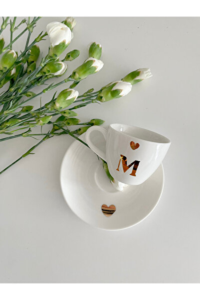 Mugtasarım 24K Gold Gilded Porcelain Turkish Coffee Cup - Letter m - 80 ml