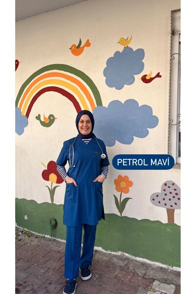 haceryılmaz Petrol Mavi Soft Licralı Kısa Kol 90 Cm Tesettür Doktor Ve Hemşir...