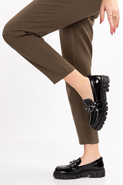 Dağlı Kadın Siyah Rugan Hakiki Deri Loafer