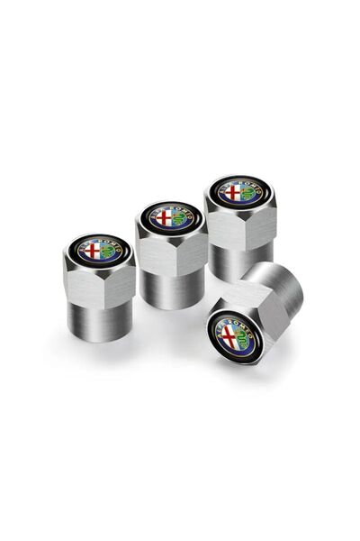 İKTUNING ALFA ROMEO LOGOLU ALÜMİNYUM KAPLAMA 4 ADET SİBOP KAPAK (GÜMÜŞ)