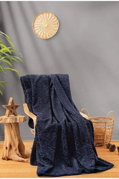Cotton Emboss Blanket Navy Blue Double Size