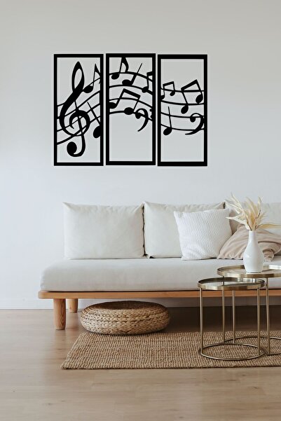 Şirin Lazer Üçlü Panel Nota Sol Anahtarı Duvar Dekoru Tablo 40x17 Cm
