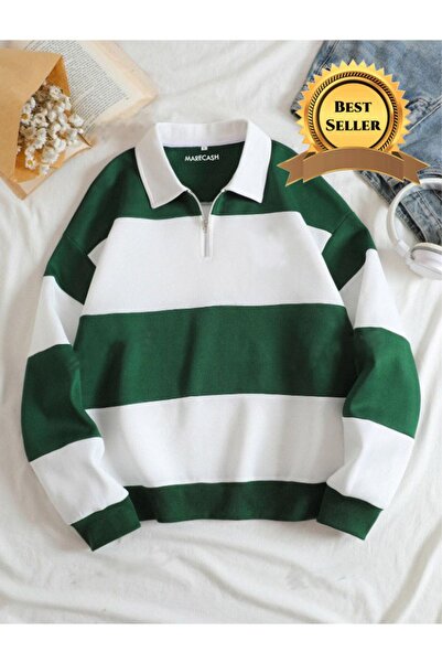 NİCE Πράσινο φούτερ με λαιμόκοψη πόλο - Με μισό φερμουάρ