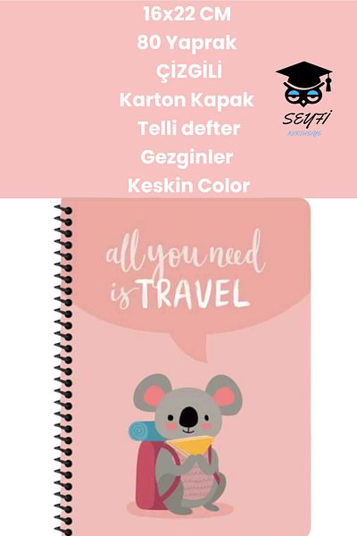 SEYFİKİRTASİYE 80 Sheets Lined 16x22 Cm Cardboard Cover - Ring Binder Notebook, Travelers Sharp Color