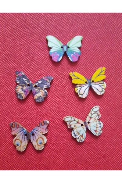 Beyna 2.5 cm Butterfly Wooden Button - Two Holes, Mixed Color 1 Pack 12 Pieces