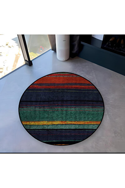 Rugs Modern Halı Multicolored Striped Patterned Round Woven Base Modern Decor...