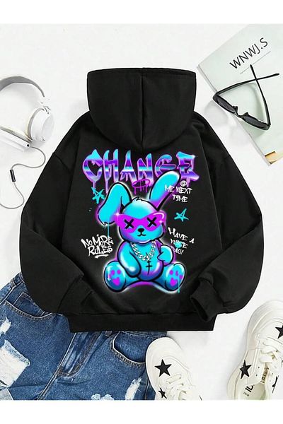 npLStore Детски зимен суитшърт с качулка и щампа на плюшено мече