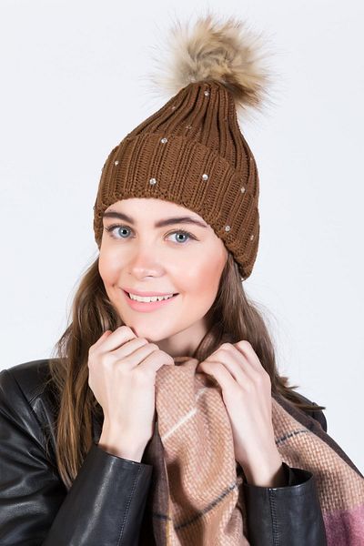 POSUSS Stoned Pompom Acrylic Women's Beret Brown - Ps639