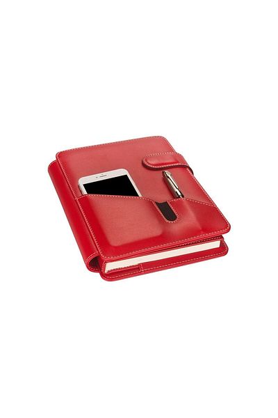 2K Diplomat Organizer with Phone Case Undated Checkered 17x24 Notebook - Red