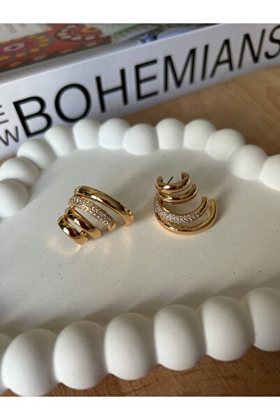 Lune Dor Accessories ZİRKON TŞ DETAY KABURGA MODEL ÇELİK GOLD KADIN KÜPESİ