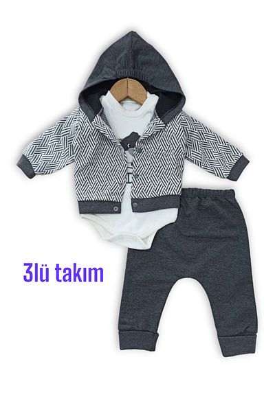 yavrucak baby 3 Piece Cotton Set for Baby Boy - Bodysuit, Cardigan and Bottom