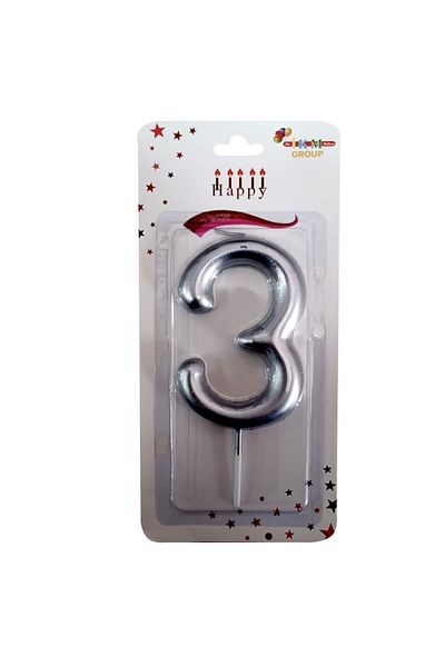 Öz-bal 13.5 Cm Silver Colored Large Size Candle - for Birthday and Celebration