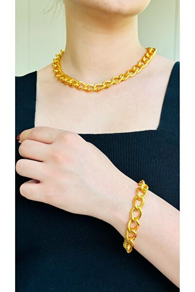 Mühür Altın Kaplama Çelik Samanyolu Gurmet Takım Bileklik Kolye Zincir