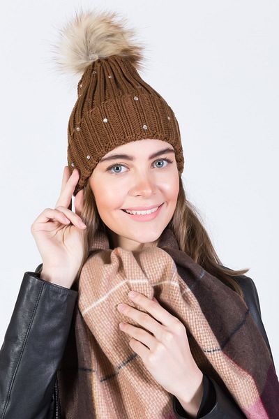 POSUSS Stoned Pompom Acrylic Women's Beret Brown - Ps639