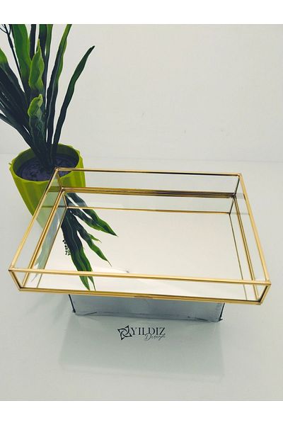 YıldızDesign 4x20x30 Mirrored Gold Tray Brass Tray Promise Tray Engagement Girl Wishing Chocolate Presentation Decor
