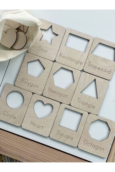 WoodStory Montessori Learning English Geometric Shapes Wooden Line Set