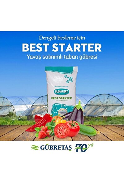 GÜBRETAŞ Slowfert Best Starter 13.18.15 2(MGO) 10(SO3) Yavaş Salınımlı Taban Fıstık Gübresi(25 KG)