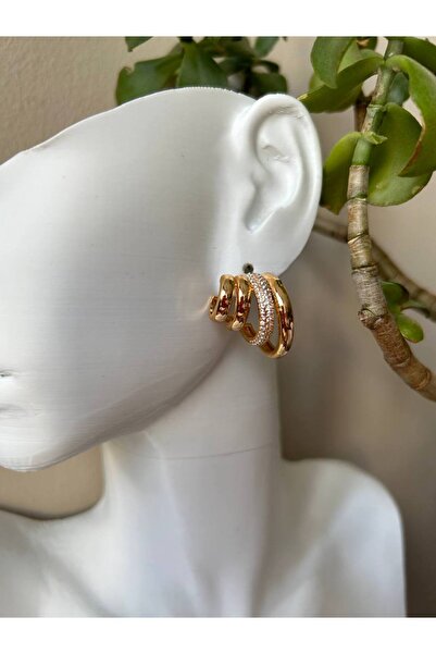 Lune Dor Accessories ZİRKON TŞ DETAY KABURGA MODEL ÇELİK GOLD KADIN KÜPESİ