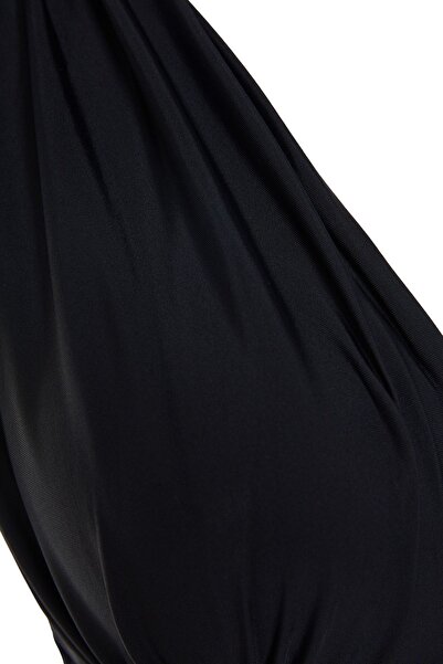 Trendyol Curve Černé plavky Deep V Cross Back Gathered Detail Draped Plus Size TBBSS23AM00000