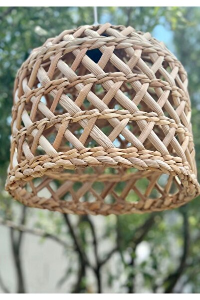 afralya home Hasır Dekoratif Bahçe / Salon / Antre / Mutfak Avize 30cm - Rattan - Bambu - Bohem