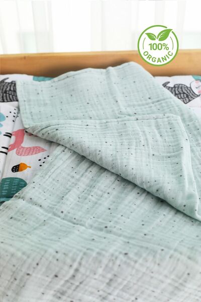 m montefair Organik Çok Amaçlı 80*80 Cm Müslin Çocuk Ve Bebek Örtüsü, Mint Ye...