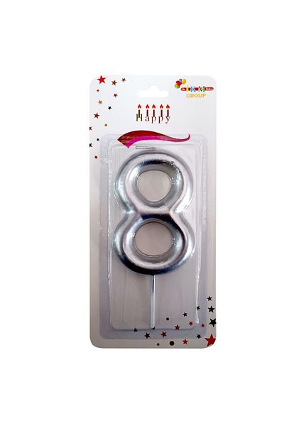 Öz-bal 13.5 Cm Silver Colored Large Size Candle - for Birthday and Celebration