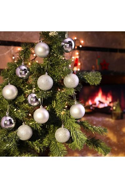 Yenigeldi 12 Pieces Silver 6 cm Christmas Ball, Pieces Christmas Ball, Pine Tree Ball, Ornamental Ball