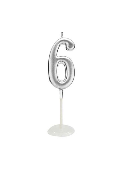 Öz-bal 8 Cm Silver Colored Small Number Candle - Birthday and Party Candles
