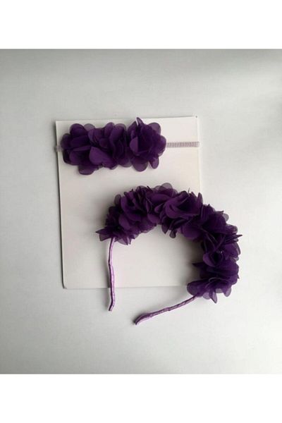 Almila Aksesuar Purple Floral Mother Baby Bandana Crown Set – Bandana