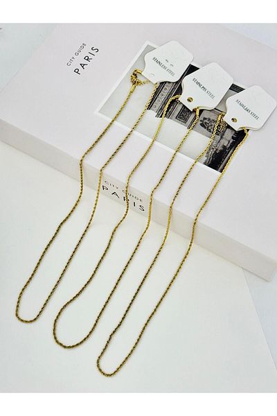 DNA Takı 60cm Twist Chain Necklace - 316l Stainless Steel, Gold Color Rope