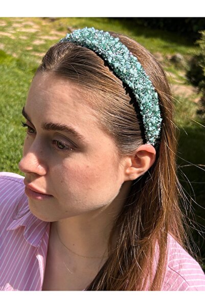 ByMerve Bym189 Natural Stone Water Green Thick Model Hair Accessory Crystal E...