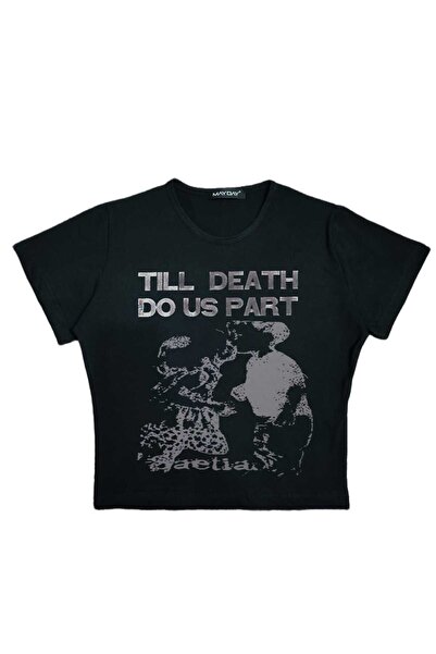 MAYDAY CULTURE Γυναικείο μπλουζάκι με στάμπα με λαιμόκοψη σε μήκος μέσης