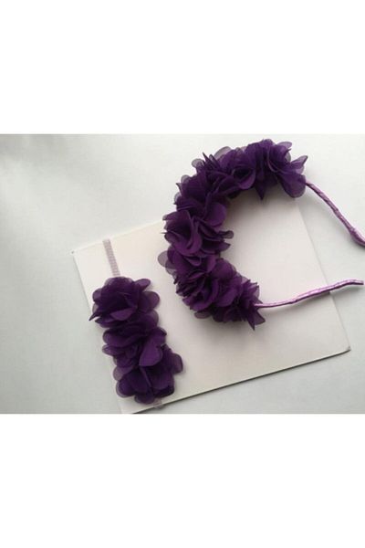Almila Aksesuar Purple Floral Mother Baby Bandana Crown Set – Bandana